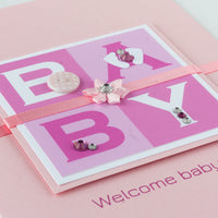 Luxury Boxed New Baby Card  'Welcome Baby Girl'