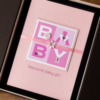 Luxury Boxed New Baby Card  'Welcome Baby Girl'