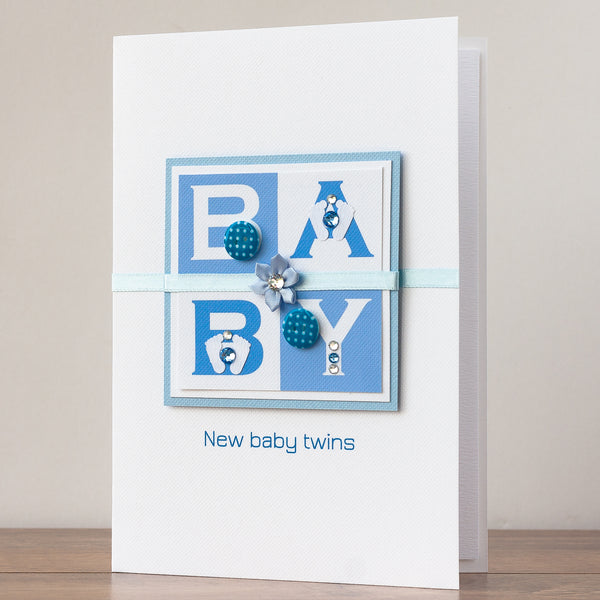 Luxury Boxed New Baby Card  'Wow! It's Twin Boys'