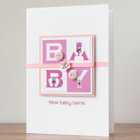 Luxury Boxed New Baby Card  'Wow! It's Twin Girls'