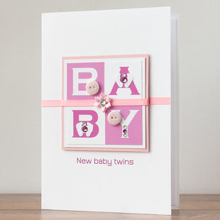 Luxury Boxed New Baby Card  'Wow! It's Twin Girls'