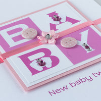 Luxury Boxed New Baby Card  'Wow! It's Twin Girls'