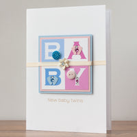 Luxury Boxed New Baby Card  'Double Joy - Boy and Girl'