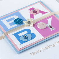 Luxury Boxed New Baby Card  'Double Joy - Boy and Girl'