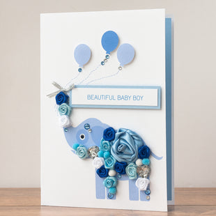 Luxury Boxed New Baby Card 'Blue Elephant'