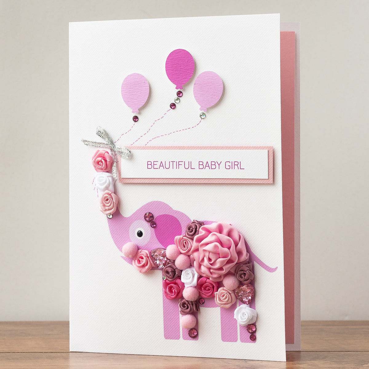 WHITE COTTON CARDS Handgemachte Baby-Glückwunschkarte – Pink, 22x22 Cm, Mit Strass & Glitzer