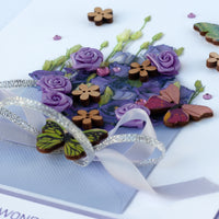 Luxury Boxed Handmade Card  'Flowers and Butterflies'