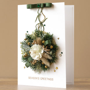 A5 Boxed Handmade Christmas Card 'Ivory and Green Festive Bauble'