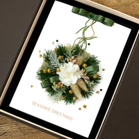 A5 Boxed Handmade Christmas Card 'Ivory and Green Festive Bauble'