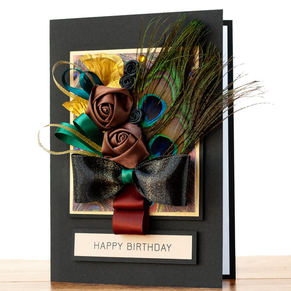 Luxury Boxed Birthday Card 'Peacock Bouquet'