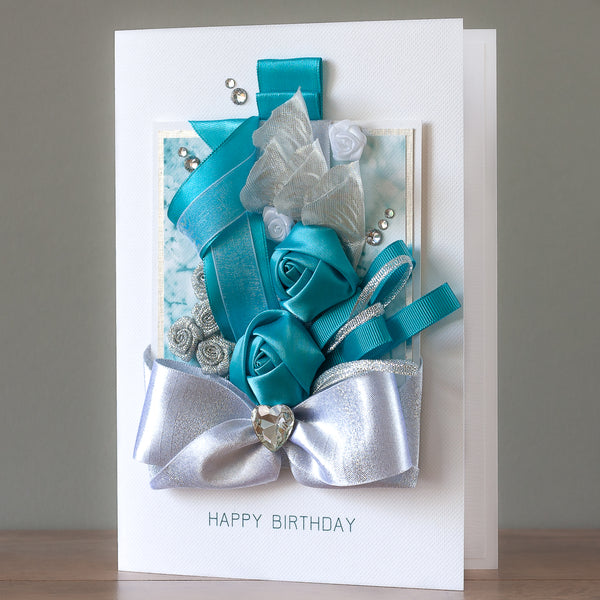 Luxury Boxed Happy Birthday Card For Wife or Girlfriend 'Aqua Blue'