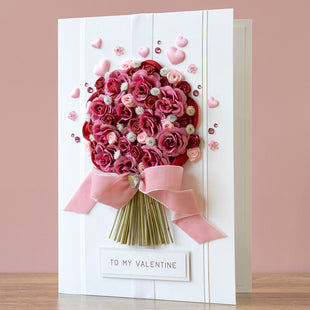 A4 Handmade Boxed Valentine Card 'Pink Charm Bouquet’